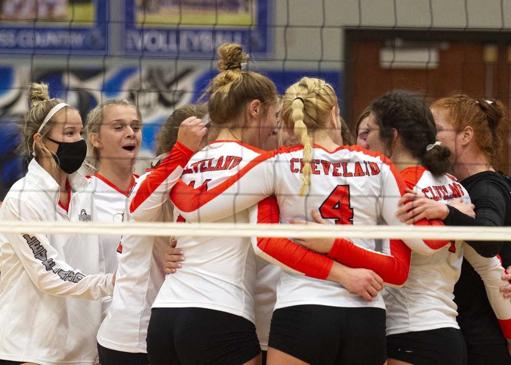 The Clipper volleyball team comes together one last time after beating host LCWM