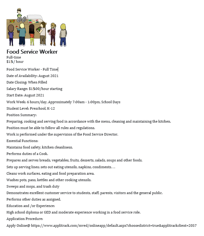 Food Service worker wanted